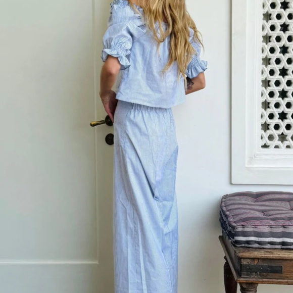 Gingham Palace Flared Pants - blue stripes - Picture 2 of 11